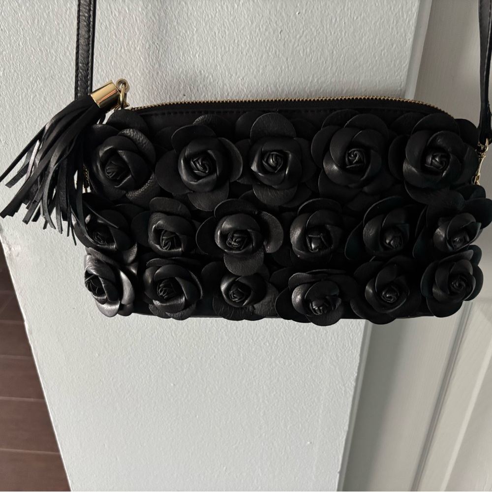 Clever Carriage Black Rosette Purse